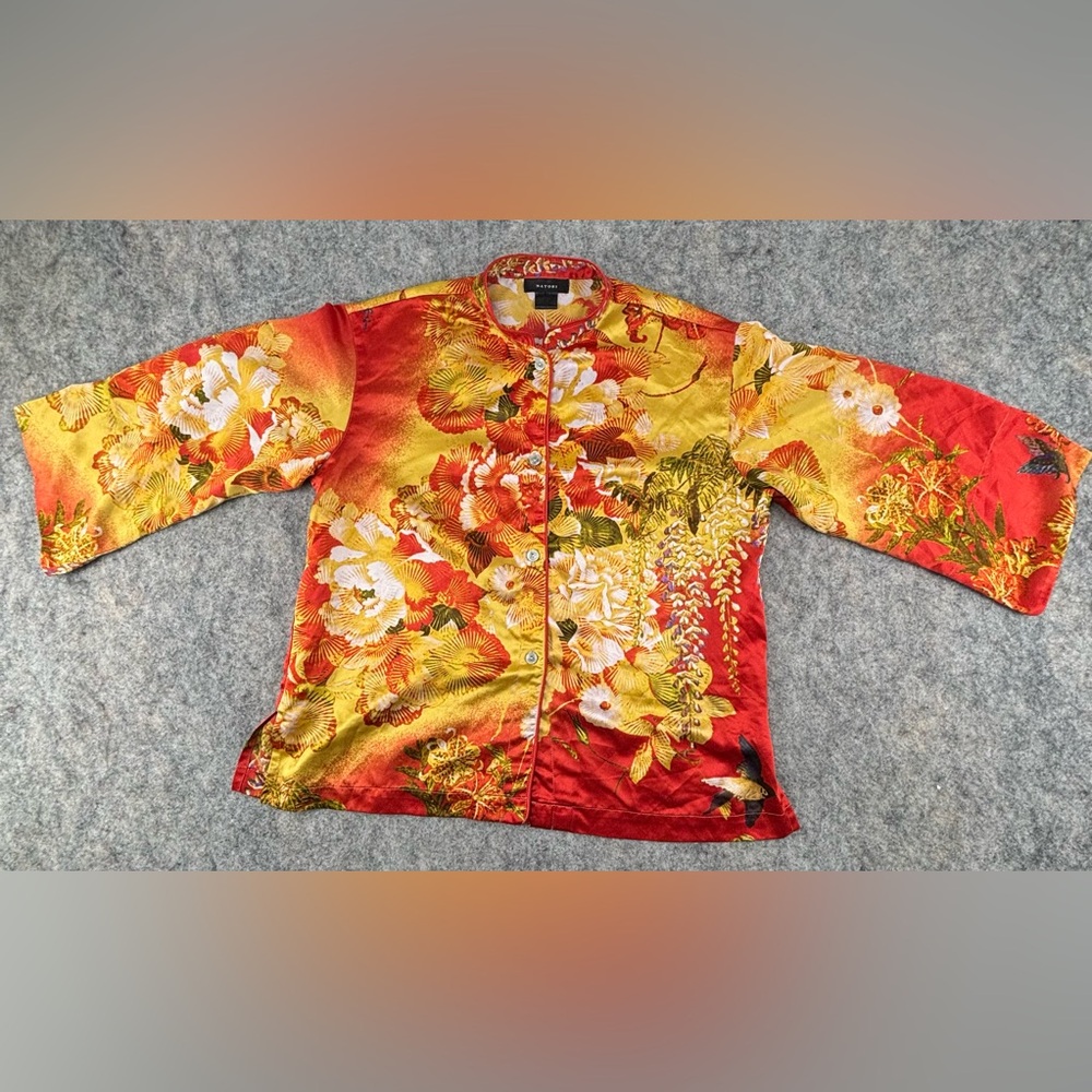 Natori | Mandarin Style | Kimono | Bird |‎ Blouse | Size XS